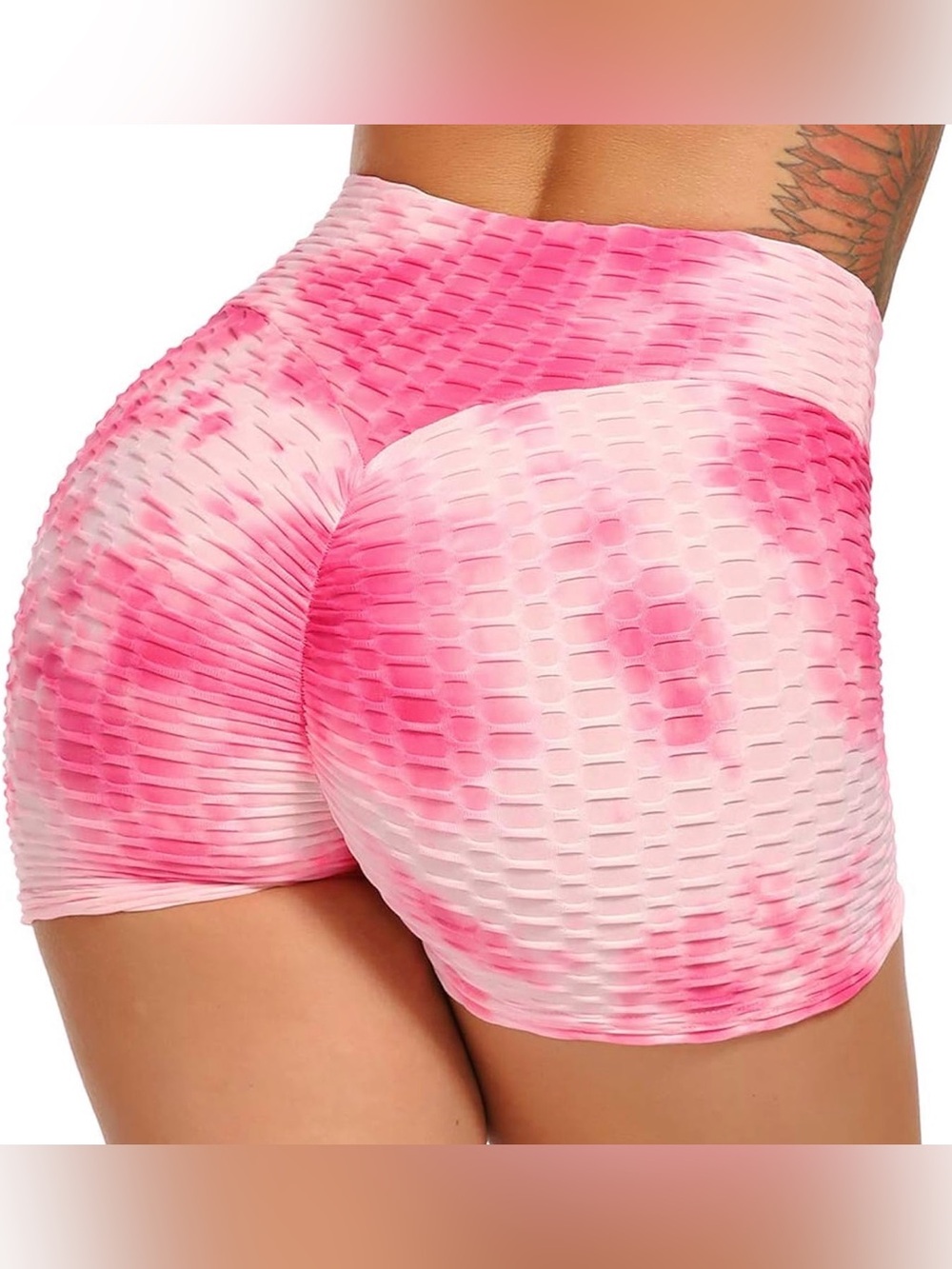 Booty Women's Pink Tie-Dye Textured High-Waist Shorts